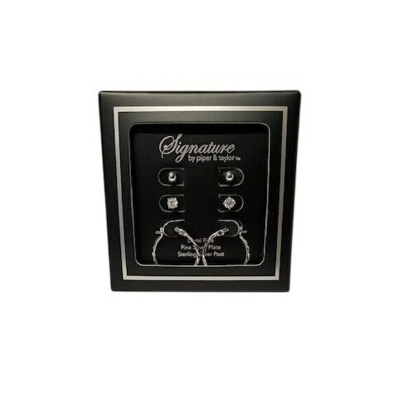 Signature 3 Pc Stud & Hoop Earring Set - Picture 4 of 4